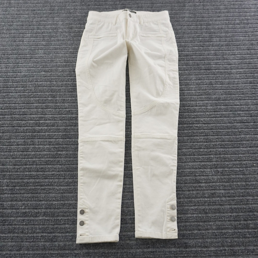 Peruvian Connection Moto Pants Womens Size 6 White Button Ankle Slim Trousers
